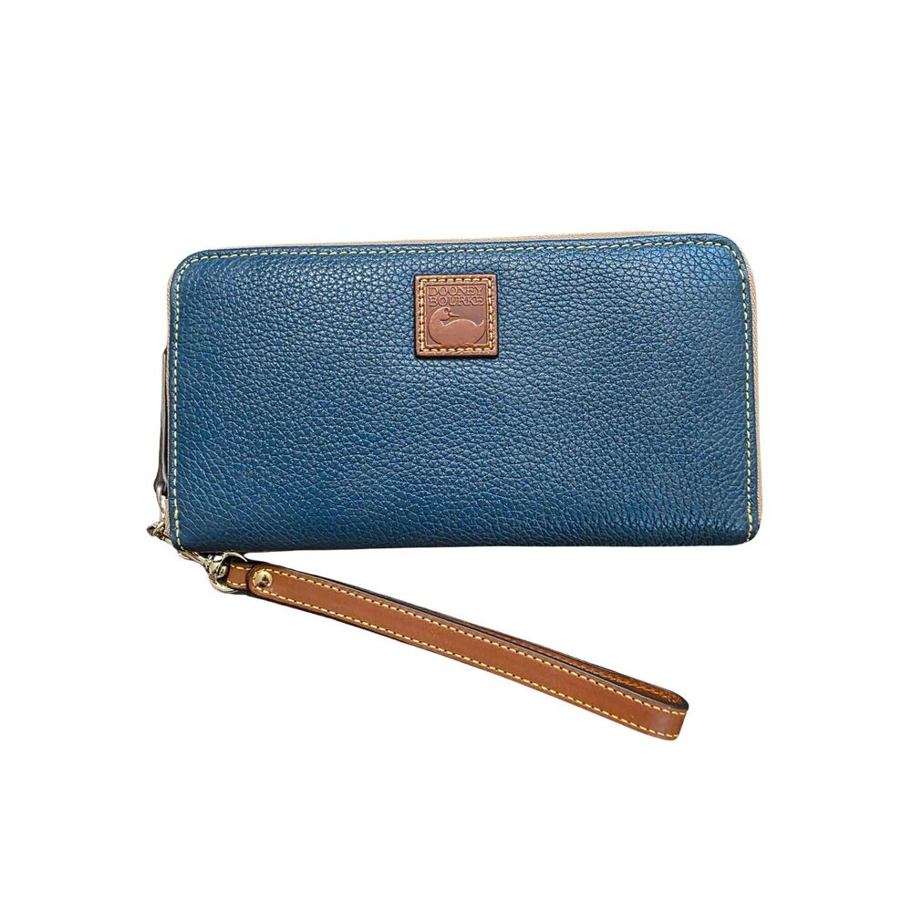 ✨ NWOT Dooney & Bourke Pebble Grain Large Zip Around Wristlet Wallet Teal Jeans